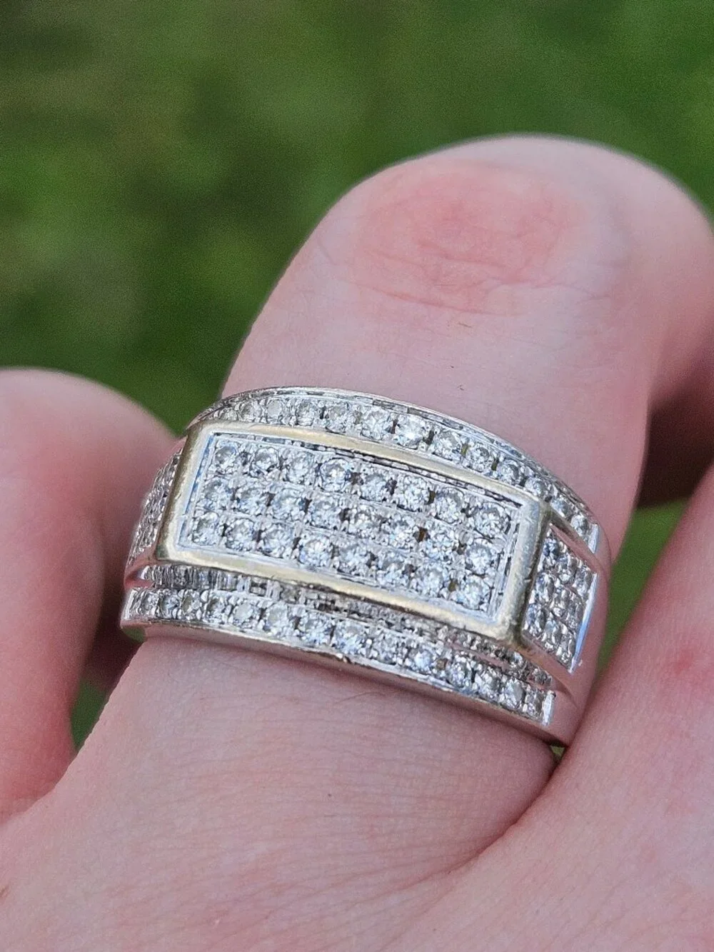 10K White Gold Pave Round Cut Diamond Wide Band Cocktail Ring 12mm Size 8